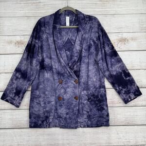 Amadi Linen Blend Tie Dye Double Breasted Blazer Womens Medium Purple Made USA